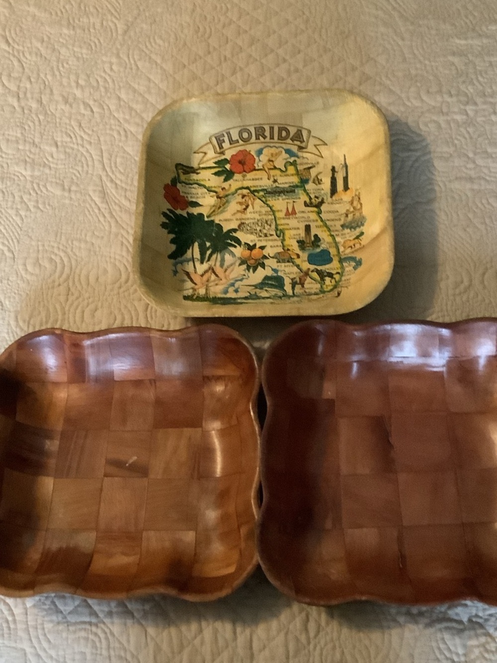 Vintage Florida Souvenir Tray with Colorful State Map